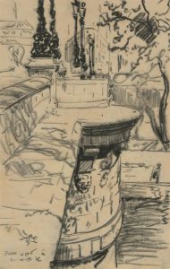 Jan Korwin Kochanowski (1897-1970) - 1956 Charcoal Drawing, The Pont Neuf