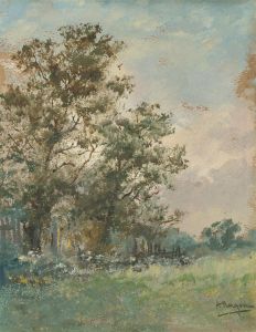 Adolphe Ragon (1847–1924) - Signed 19th Century Oil, Landscape with Trees