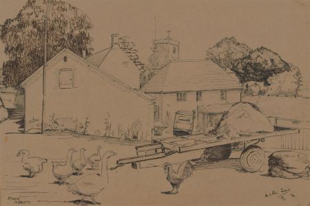 1990 Pen and Ink Drawing - Farm at Stoke Abbott