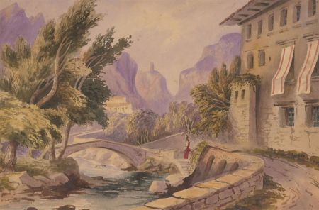 19th Century Watercolour - Classical Italian Landscape, Amalfi Near Naples