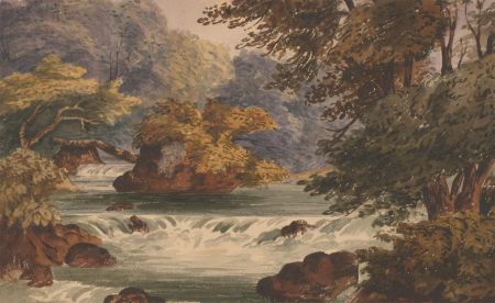 19th Century Watercolour - Rocky River Landscape