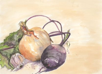V. Carter - Contemporary Mixed Media, Still Life with Onions