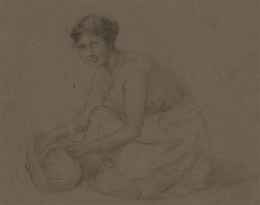 Alfred William Strutt (1856-1924) - Charcoal Drawing, Kneeling Woman