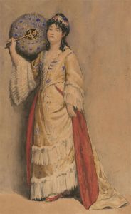 P.J.A. - 19th Century Watercolour, Portrait of a Lady with a Fan