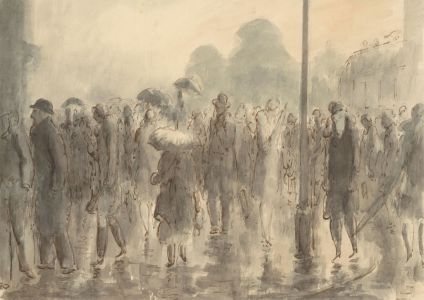 Harold Hope Read (1881-1959) - Signed 1925 Pen & Ink Drawing, Rainy Street Scene
