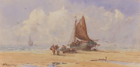 John Wilton Adcock (1863-1930) - 19th Century Watercolour, Fisherfolk with Boat