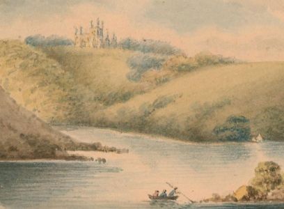 Miniature 1835 Watercolour - Castle Lake Scene