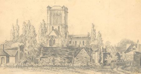 Early 20th Century Graphite Drawing - The Village Church