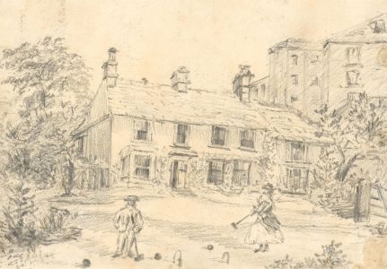 K.J.E - 1864 Graphite Drawing, The Country Garden