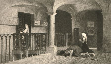 Charles Country (1846-1897) - 19th Century Etching, Church Interior