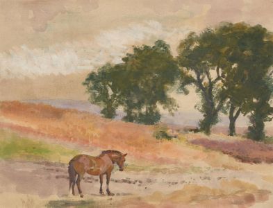 Alfred William Strutt (1856-1924) - Watercolour, Landscape with Horse