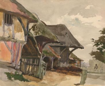 Alfred William Strutt (1856-1924) - Watercolour, Farm Scene