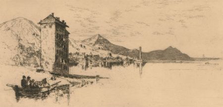 Late 19th Century Etching - Continental Lake Scene