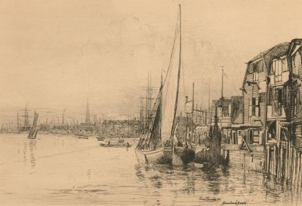 Percy Thomas RE (1846-1922) - 1889 Etching, Study of Limehouse Reach