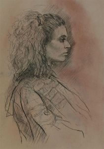 Louis Klein - 20th Century Pen and Ink Drawing, Profile of a Young Woman
