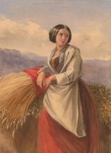 F.D.T - Late 19th Century Watercolour, Portrait of a Woman Gleaner