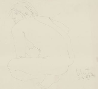 Inge Clayton FRSA (1942-2010) - 1991 Graphite Drawing, Crouching Nude