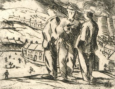 H. Cadwell - 20th Century Etching, Three Figures in a Landscape