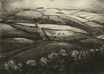 H. Cadwell - 1980 Etching, Pastoral Landscape