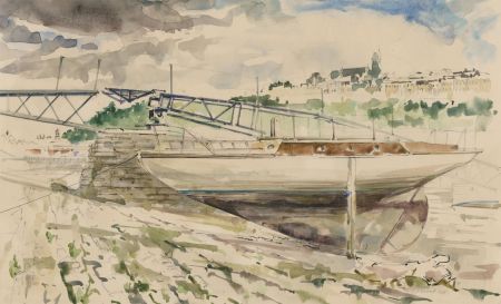 Richard O'Connell (b.1947) - 1988 Watercolour, River Scene with Boat