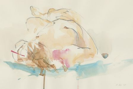 Richard O'Connell (b.1947) - 2005 Watercolour, Expressive Nude, Reclining