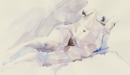 Richard O'Connell (b.1947) - 2005 Watercolour, Reclining Nude in Blue