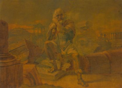 19th Century Watercolour - Study of a Seated Roman