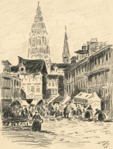 H.R.C. - A Group of Five Early 20th Century Charcoal Street Scenes