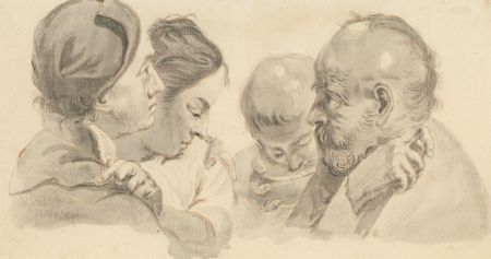 Early 19th Century Watercolour - Profile Study of Four Figures