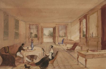 Lady Norreys (1816-1858) - 1837 Watercolour, Interior of a Victorian Parlour