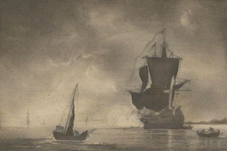 20th Century Graphite Drawing - Ship at Sea