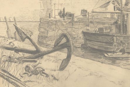 Ronald Morton (b.1918) - Signed 20th Century Graphite Drawing, Harbourside Scene