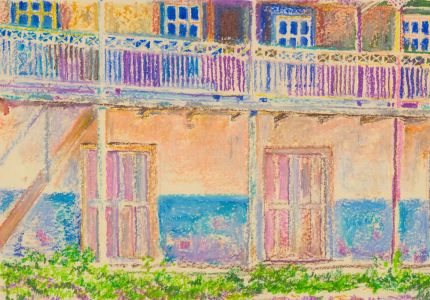 20th Century Pastel - Hotel Facade with a Terrace