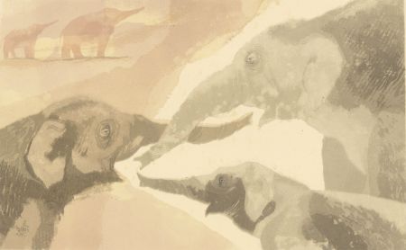 Sheila Jackson - Signed 20th Century Silkscreen, Elephants Meeting