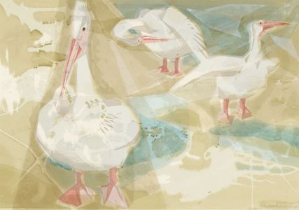 Sheila Jackson - Signed 1989 Silkscreen, Flurry of Pelicans