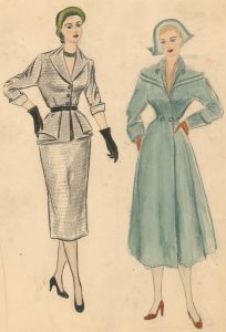 Renee Young - 20th Century Watercolour, 50's Fashion Design, Outerwear
