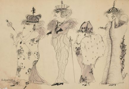 Antonis Kyriakoulis (b.1938) - Signed Pen and Ink Drawing, The Royal Aunts