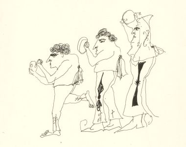 Antonis Kyriakoulis (b.1938) - Pen and Ink Drawing, Three Men with Mirrors