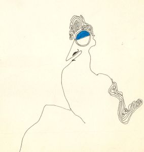 Antonis Kyriakoulis (b.1938) - Pen and Ink Drawing, Blue Eyelid Face