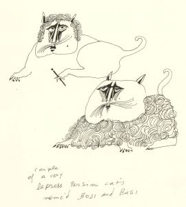 Antonis Kyriakoulis (b.1938) - Pen and Ink Drawing, The Persian Cats