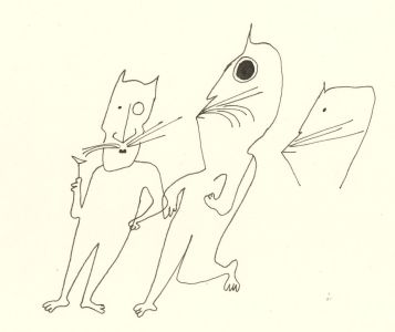 Antonis Kyriakoulis (b.1938) - Set of Two Pen and Ink Drawings, The Cats