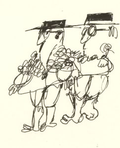 Antonis Kyriakoulis (b.1938) - Pen and Ink Drawing, Two Men with Hats