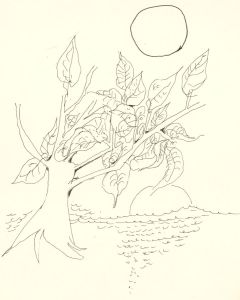 Antonis Kyriakoulis (b.1938) - 20th Century Pen and Ink Drawing, Moonlit Tree