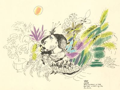 Antonis Kyriakoulis (b.1938) - Pen and Ink Drawing, Miss Ullman in the Garden