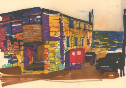 Three 20th Century Coloured Pen Drawings - Vibrant Street Scenes