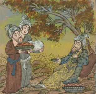 Indian Miniatures - Late 19th Century Gouache, Three Men Feasting