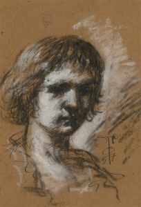 1957 Charcoal Drawing - Study of a Male Head