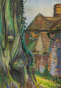 20th Century Chalk Drawing - Garden View