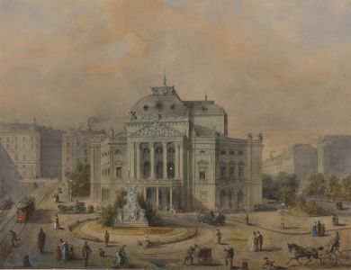 Johann Wilhelm Frey (1830-1909) - Signed Watercolour, The Volkstheater, Vienna