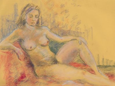 Renee Young - 20th Century Pastel, Female Nude Figure on a Sofa